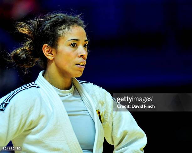 Miryam Roper of Germany defeated Viktoria Majorosova of Slovakia by an ippon to reach the u57kg quarter finals during the 2016 Kazan European Judo...