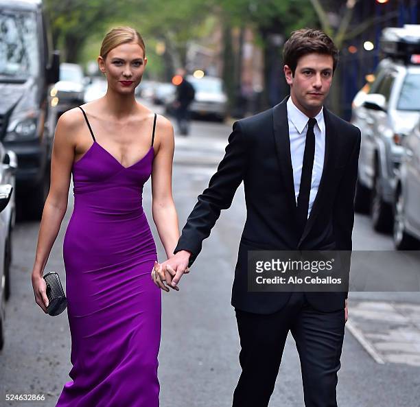 Karlie Kloss, Joshua Kushner are seen in the West Village on April 26, 2016 in New York City.