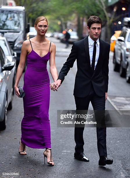 Karlie Kloss, Joshua Kushner are seen in the West Village on April 26, 2016 in New York City.