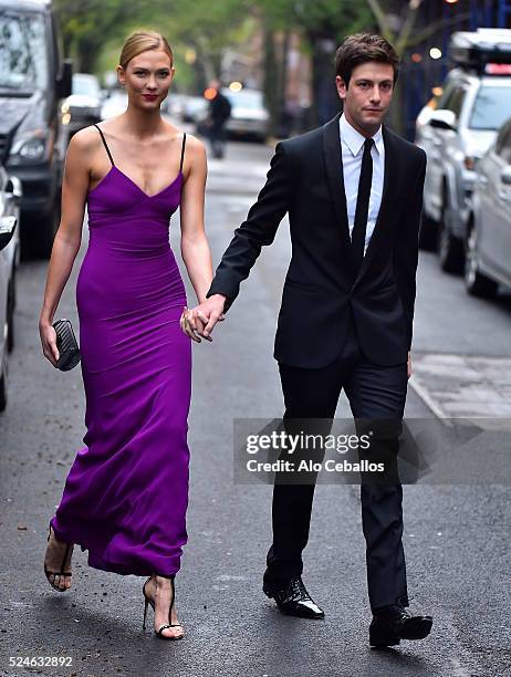 Karlie Kloss, Joshua Kushner are seen in the West Village on April 26, 2016 in New York City.