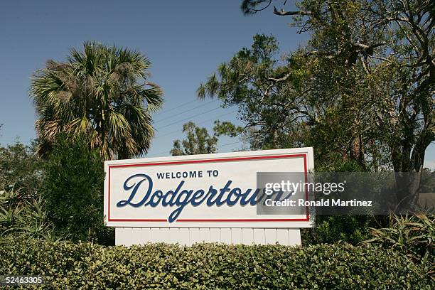 Welcome to Dodgertown" sign is seen during the Los Angeles Dodgers spring training game against the Florida Marlins on March 2, 2005 at Holman...
