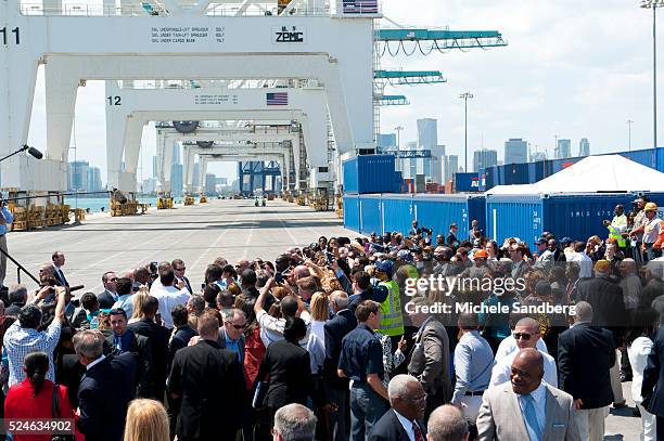 President Barack Obama speaks during an event at PortMiami on March 29, 2013 in Miami, Florida. The president spoke about road and bridge...