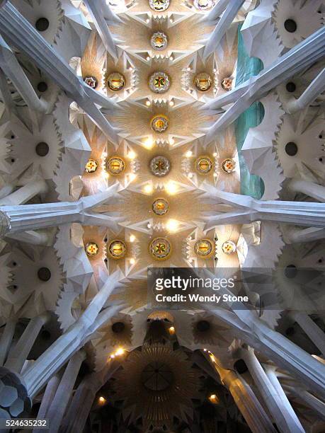 The central nave of the Temple Expiatori de la Sagrada Familia designed by Antoni Gaudi.