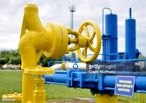 Gas pipe line at the gas measuring station in the western Ukrainian city of Uzhgorod, not far on border with Slovakia, Wednesday, 27 May 2015....