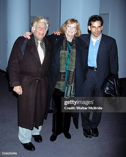 Ben Stiller with his parents Jerry Stiller and Anne Meara Attending the opening night performance of THREE SISTERS at the Roundabout Theatre in New...