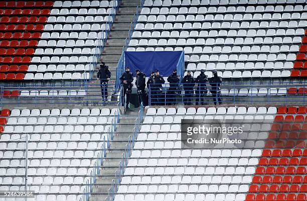 Spanish Police guard during the UEFA Champions League 2015/16 match between Atletico de Madrid and Galatasaray, at Vicente Calderon Stadium in Madrid...