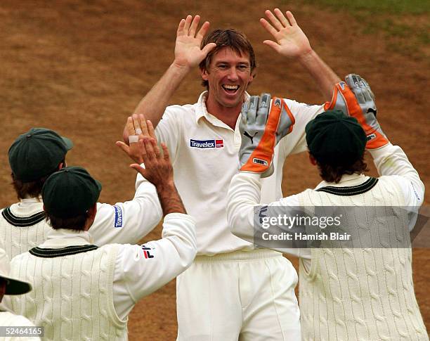 Glenn McGrath of Australia traps Stephen Fleming of New Zealand LBW during day five of the 2nd Test between New Zealand and Australia played at the...