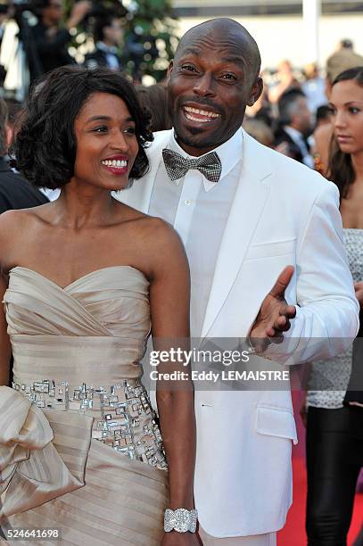 Jimmy Jean-Louis and Evelyn Stock at the premiere of ?Of God and Men? during the 63rd Cannes International Film Festival.