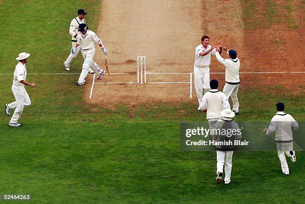 Glenn McGrath of Australia traps Hamish Marshall of New Zealand LBW during day five of the 2nd Test between New Zealand and Australia played at the...