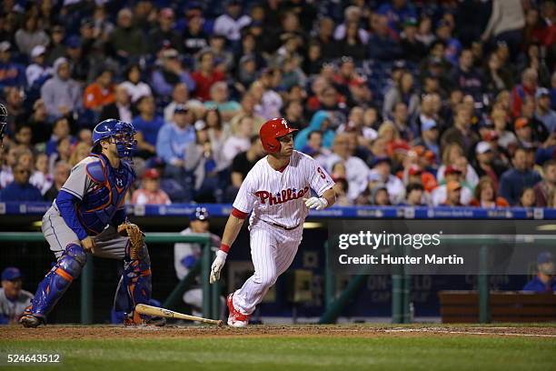 David Lough of the Philadelphia Phillies during a game against the New York Mets at Citizens Bank Park on April 20, 2016 in Philadelphia,...