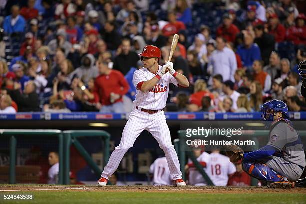 David Lough of the Philadelphia Phillies during a game against the New York Mets at Citizens Bank Park on April 20, 2016 in Philadelphia,...