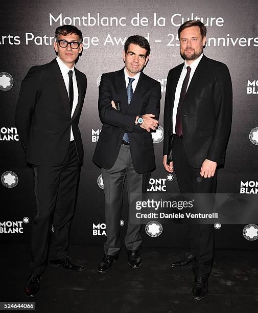 Till Fellrath, Jerome Lambert and Sam Bardaouil attend Montblanc Arts Patronage Award 25th Anniversary - Gala Diner at Palazzo Polignac on April 26,...