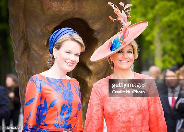 In The Hague on Wednesday May 20th 2015, queen Maxima of the Netherlands and queen Mathilde of Belgium opened the Den Haag Cultuur outdoor...
