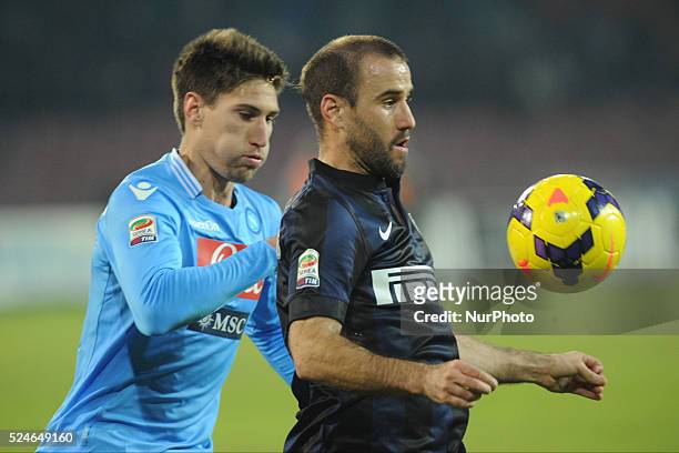 Rodrigo Palacio of FC Internazionale Milano and Federico Fernandez SSC Naples during the Serie A match between SSC Napoli and Parma FC at Stadio San...