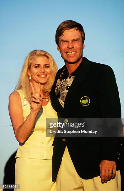 Ben Crenshaw of USA with his wife Julie celebrate victory after the final round of the Masters, held at The Augusta National Golf Club on April 9,...