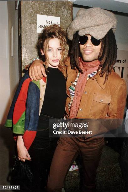 Singers Kylie Minogue and Lenny Kravitz at Vogue party on April 26, 1995 in London, England.