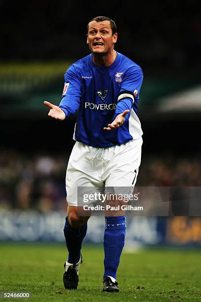 Jim Magilton of Ipswich Town appeals during the Coca-Cola Championship match between Ipswich Town and Queens Park Rangers at Portman Road on February...