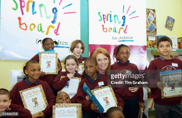 Sarah Duchess of York visits Oliver Goldsmith School in Peckham, the former school of Damilola Taylor, to see the work of 'Springboard for Children',...