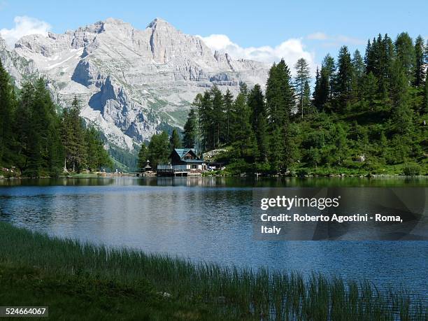 lago delle malghette - madonna di campiglio stock pictures, royalty-free photos & images