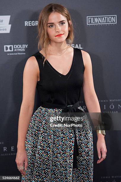 English actress Emma Watson poses during the photocall of Hispano-Chilean director Alejandro Amenabar's movie 'Regression' in Madrid on August 27,...