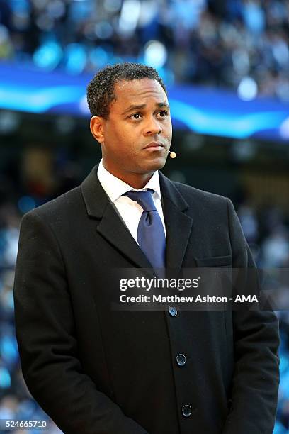 Former dutch footballer, Patrick Kluivert working for a TV Channel during the UEFA Champions League Semi Final first leg match between Manchester...