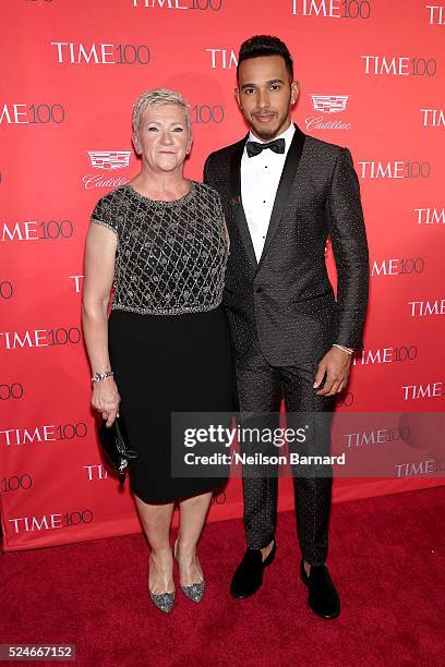 Carmen Larbalestier and formula One driver Lewis Hamilton attend the 2016 Time 100 Gala at Frederick P. Rose Hall, Jazz at Lincoln Center on April...