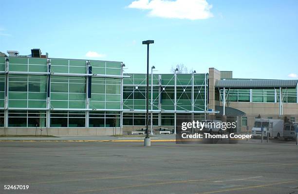 Nearly empty Columbine High School parking lot is shown as students are on spring break March 22, 2005 in Littleton, Colorado. Jeff Weise, a Red Lake...