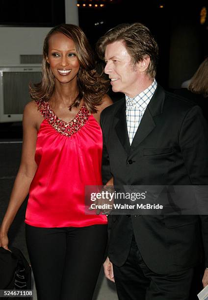 David Bowie and wife Iman.Attend the Opening Night Performance of Broadway's New Provocative New Hit Play, THE PILLOWMAN at the Booth Theatre in New...