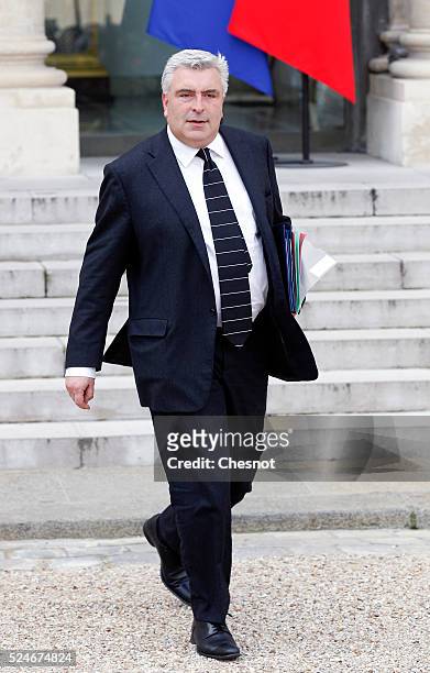 FrenchJunior Minister for Transports and Maritime Economy, Frederic Cuvillier leaves the Elysee palace after the Weekly cabinet Meeting in Paris,...