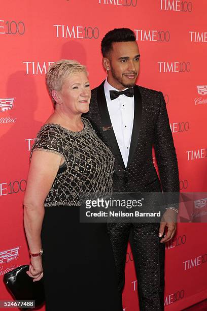 Carmen Larbalestier and formula One driver Lewis Hamilton attend the 2016 Time 100 Gala at Frederick P. Rose Hall, Jazz at Lincoln Center on April...