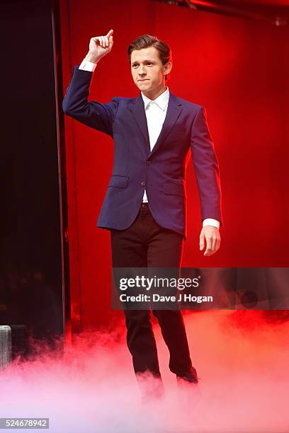 Tom Holland arrives for the European film premiere of "Captain America: Civil War" at Vue Westfield on April 26, 2016 in London, England