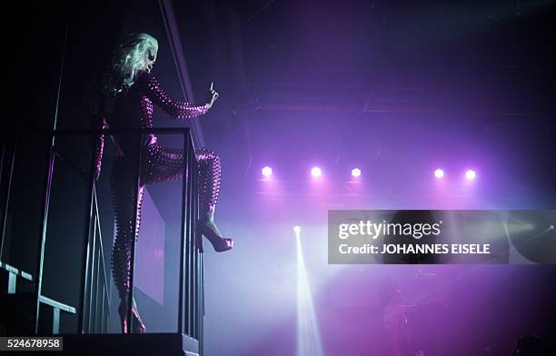 This picture taken on April 15, 2016 shows Yu Xiaoyang - who uses the stage name Xiao Bai meaning "Little White" - performing during the semi-final...