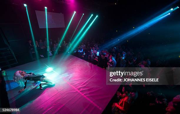 This picture taken on April 15 shows Yu Xiaoyang - who uses the stage name Xiao Bai meaning "Little White" - performing during the semi-final of Big...