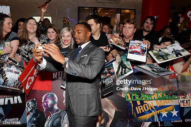 Anthony Mackie arrives for the European film premiere of "Captain America: Civil War" at Vue Westfield on April 26, 2016 in London, England