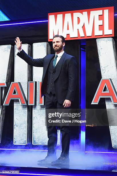 Chris Evans arrives for the European film premiere of "Captain America: Civil War" at Vue Westfield on April 26, 2016 in London, England