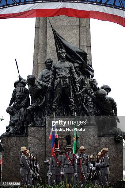 Honor guards are seen at the Bonifacio Monument Circle in Caloocan city, Metro Manila, Philippines, November 30, 2013. The country marks the 150th...
