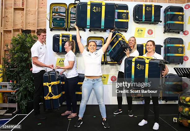 Athletes Alex Hartmann , Belinda Hocking , Rachel Jarry , Melissa Tapper and Shelley Watts pose during the Australian Olympic Games Crumpler Luggage...