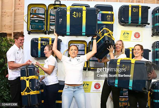 Athletes Alex Hartmann , Belinda Hocking , Rachel Jarry , Melissa Tapper and Shelley Watts pose during the Australian Olympic Games Crumpler Luggage...