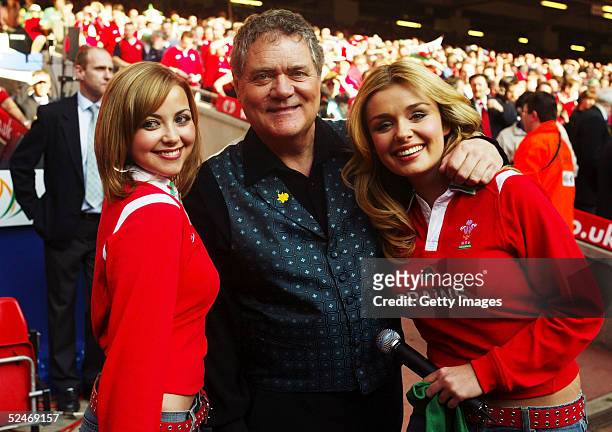 Welsh singer Charlotte Church with singers Max Boyce and Katherine Jenkins at the RBS Six Nations International between Wales and Ireland at The...