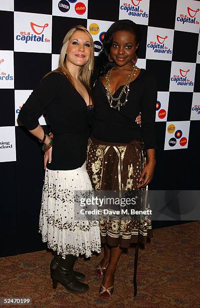 Sugababes members Heidi Range and Keisha Buchanan pose in the Awards Room at the Capital FM Awards 2005 at the Royal Lancaster Hotel on March 23,...