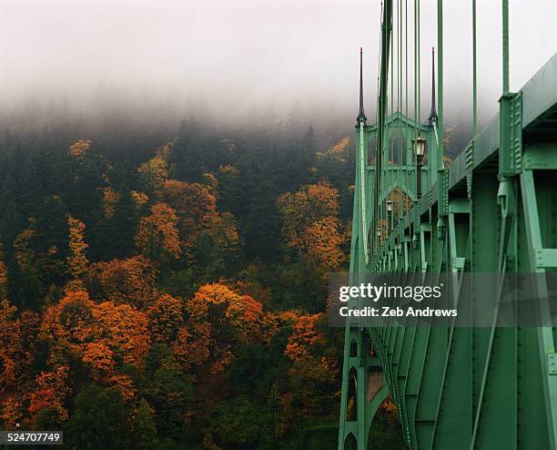 the st. johns bridge during the fall - portland oregon - fotografias e filmes do acervo