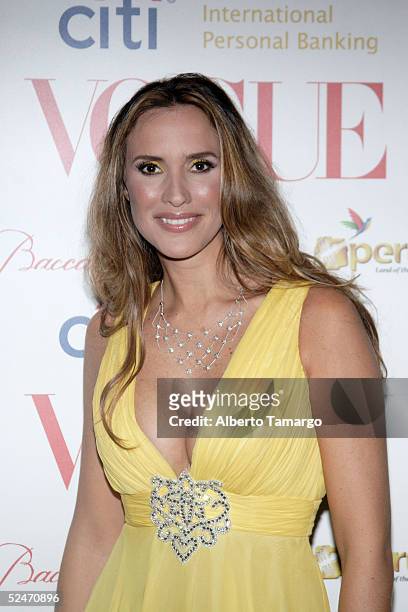 Actress Angelica Castro poses for photos at the Vogue en Espa?ol Hottest Designer Fashions Party on March 18, 2005 in Fisher Island, Florida.