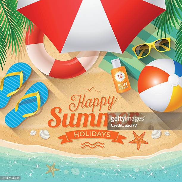 illustrations, cliparts, dessins animés et icônes de illustration vectorielle de fond de l'été - vacances été plage