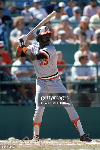 Eddie Murray of the Baltimore Orioles stands ready at bat during a 1981 season game.