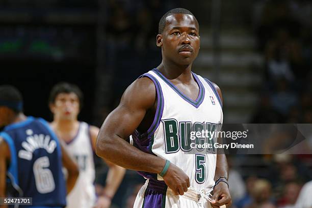 Anthony Goldwire of the Milwaukee Bucks is on the court during the game against the Dallas Mavericks on March 11, 2005 at the Bradley Center in...