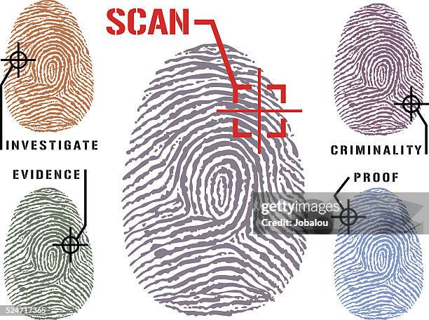 fingerprints evidence facts - forensic science stock illustrations