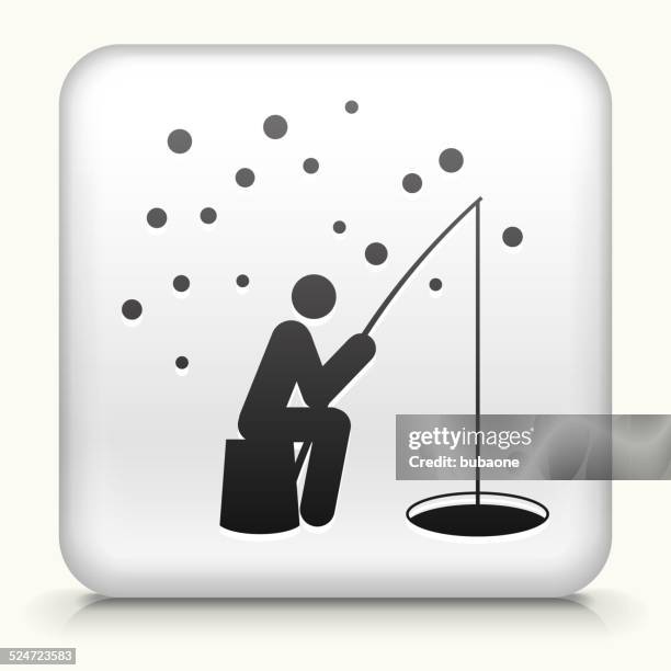 square button with stick figure ice fishing - ice fishing stock illustrations