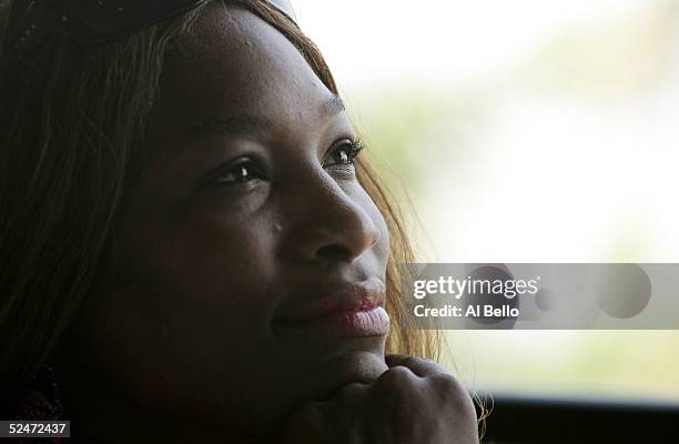 Serena Williams of the USA speaks to the press during the WTA media day during the NASDAQ-100 Open at the Crandon Park Tennis Center on March 23,...