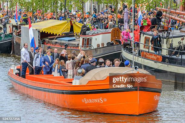 the dutch royal family during kingsday in zwolle - koninginnedag stock pictures, royalty-free photos & images