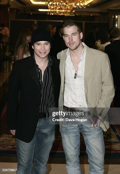 Singer Stephen Gately and his partner Andy Cowles arrive at the Capital FM Awards 2005 at the Royal Lancaster Hotel on March 23, 2005 in London. The...